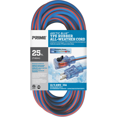 Arctic Blue™ TPE-Rubber Locking Extension Cord, All-Weather, SJEOW, 12/3 AWG, 15 A, 25'