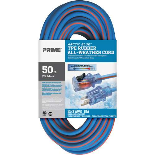 Arctic Blue™ TPE-Rubber Locking Extension Cord, All-Weather, SJEOW, 12/3 AWG, 15 A, 50'