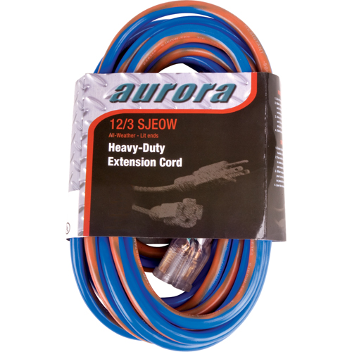TPE-Rubber Extension Cord With Light Indicator, All-Weather, SJEOW, 12/3 AWG, 15 A, 50'
