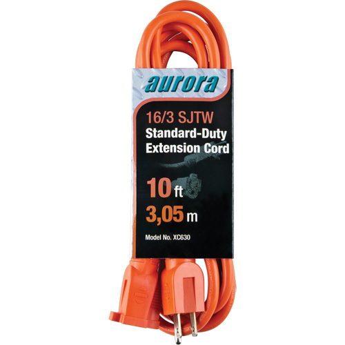 Extension Cord, Indoor/Outdoor, SJTW, 16/3 AWG, 13 A, 10'