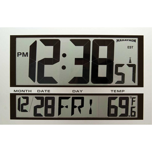 Jumbo Clock, Digital, Battery Operated, 16.5" W x 1.7" D x 11" H, Silver