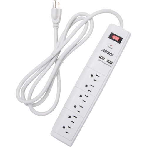 USB Charging Surge Protector, 6 Outlets, 1200 J, 1875 W, 6' Cord