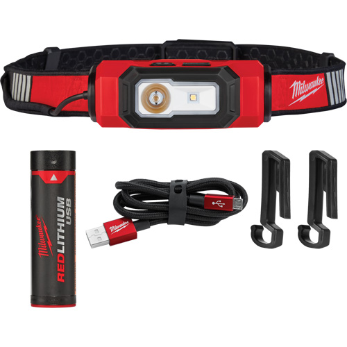 Beacon™ USB Hard Hat Light, LED, 600 Lumens, 2 Hrs. Run Time, Rechargeable Batteries