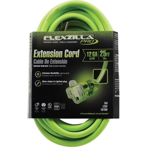 Flexzilla® Pro Industrial Extension Cord, All-Weather, SJTW, 12/3 AWG, 15 A, 25'