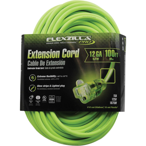 Flexzilla® Pro Industrial Extension Cord, All-Weather, SJTW, 12/3 AWG, 15 A, 100'