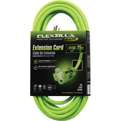 Flexzilla® Pro Industrial Extension Cord, All-Weather, SJTW, 14/3 AWG, 15 A, 25'