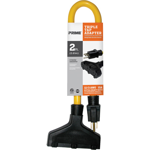 Triple Tap Adapter, Outdoor, STW, 12/3 AWG, 15 A, 3 Outlet(s), 2'