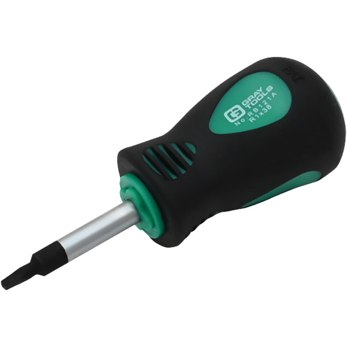 Stubby Square Recess Screwdriver, #1 Tip, Round, 3-1/4" L, Cushion Grip Handle