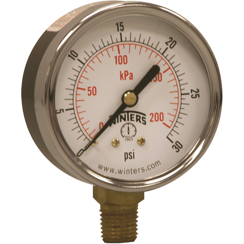 Economy Pressure Gauge, 2-1/2" , 0 - 30 psi, Bottom Mount, Analogue