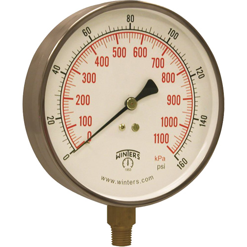 Contractor Pressure Gauge, 4-1/2" , 0 - 160 psi, Bottom Mount, Analogue